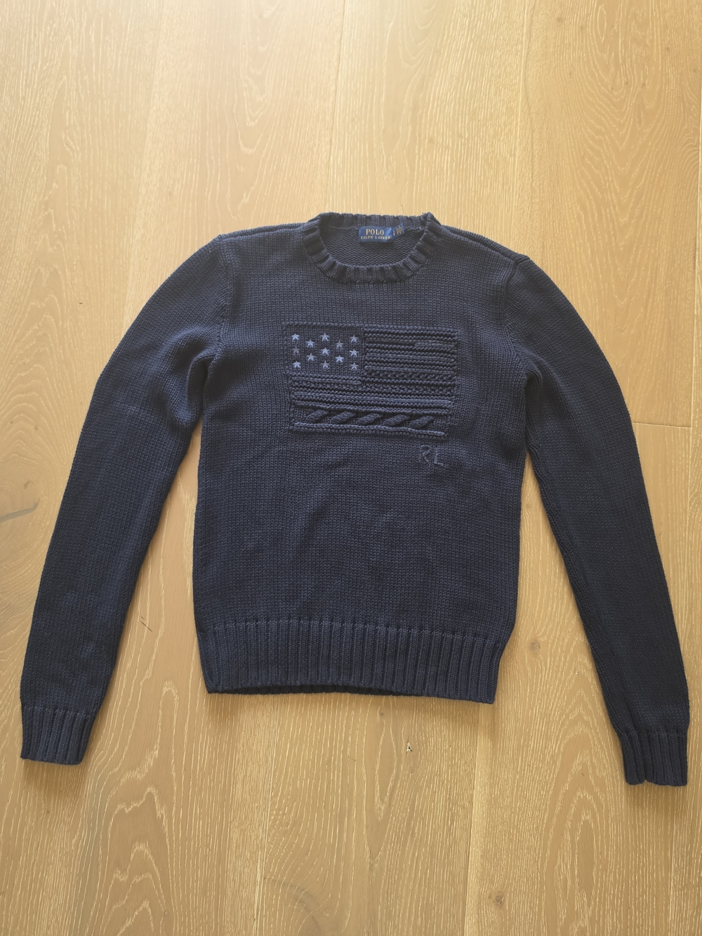 Polo by Ralph Lauren Navy Crewneck Sweater with Knit Flag